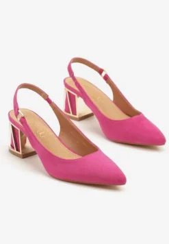 Fuksjowe Sandały Vices na Słupku ze Skórzaną Wkładką i Metaliczną Wstawką Sesoria