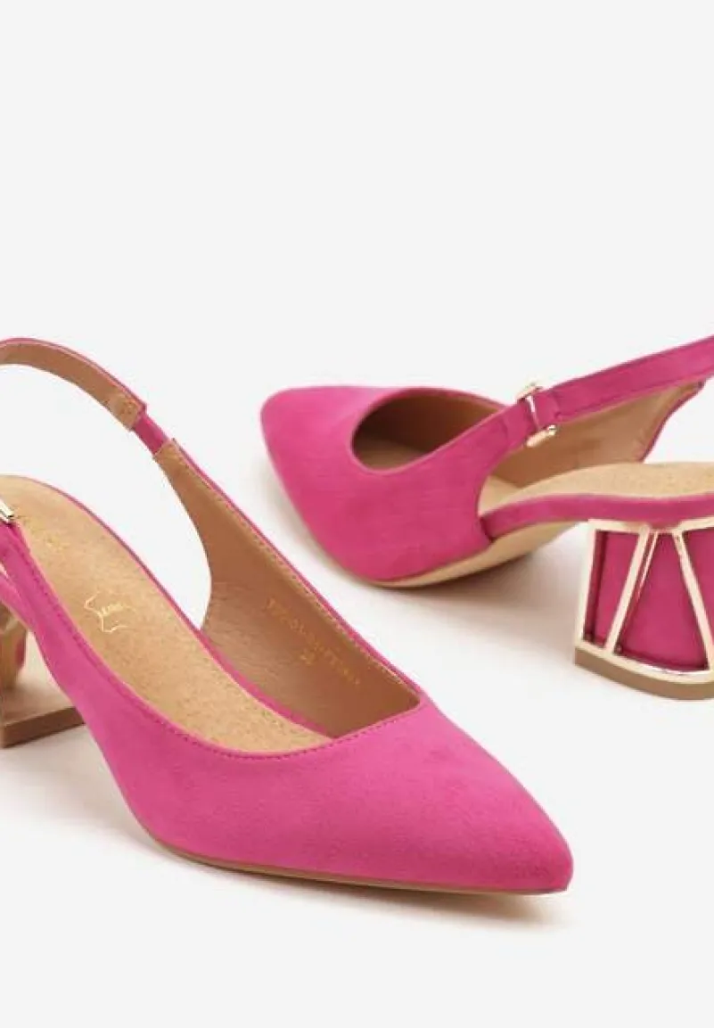 Fuksjowe Sandały Vices na Słupku ze Skórzaną Wkładką i Metaliczną Wstawką Sesoria