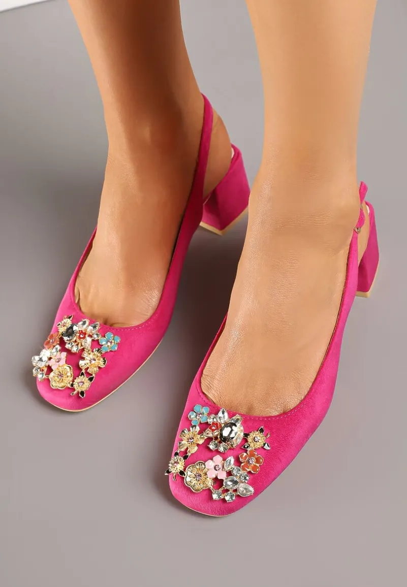 Fuksjowe Sandały Vices na Słupku Slingback ze Skórzaną Wkładką i Cyrkoniami Nimirune