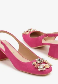 Fuksjowe Sandały Vices na Słupku Slingback ze Skórzaną Wkładką i Cyrkoniami Nimirune