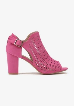 Fuksjowe Sandały Vices na Słupku z Ażurowym Wzorem Klamrą i Wycięciem Feliyra