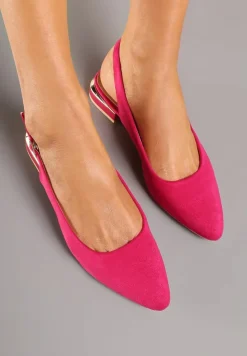 Fuksjowe Sandały Vices z Odkrytą Piętą i Szpiczastym Noskiem Zdobione Aplikacją Edithania