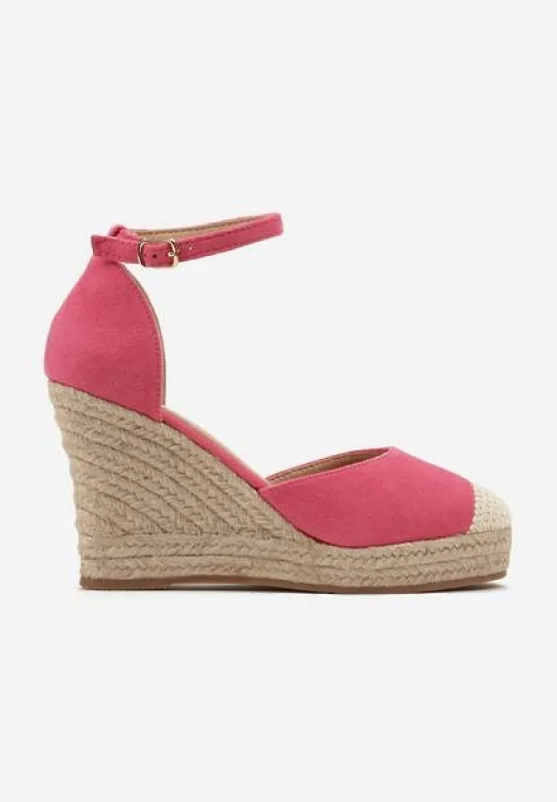 Fuksjowe Sandały z Imitacji Zamszu na Koturnie z Jutowej Plecionki ze Sprzączką Dodo