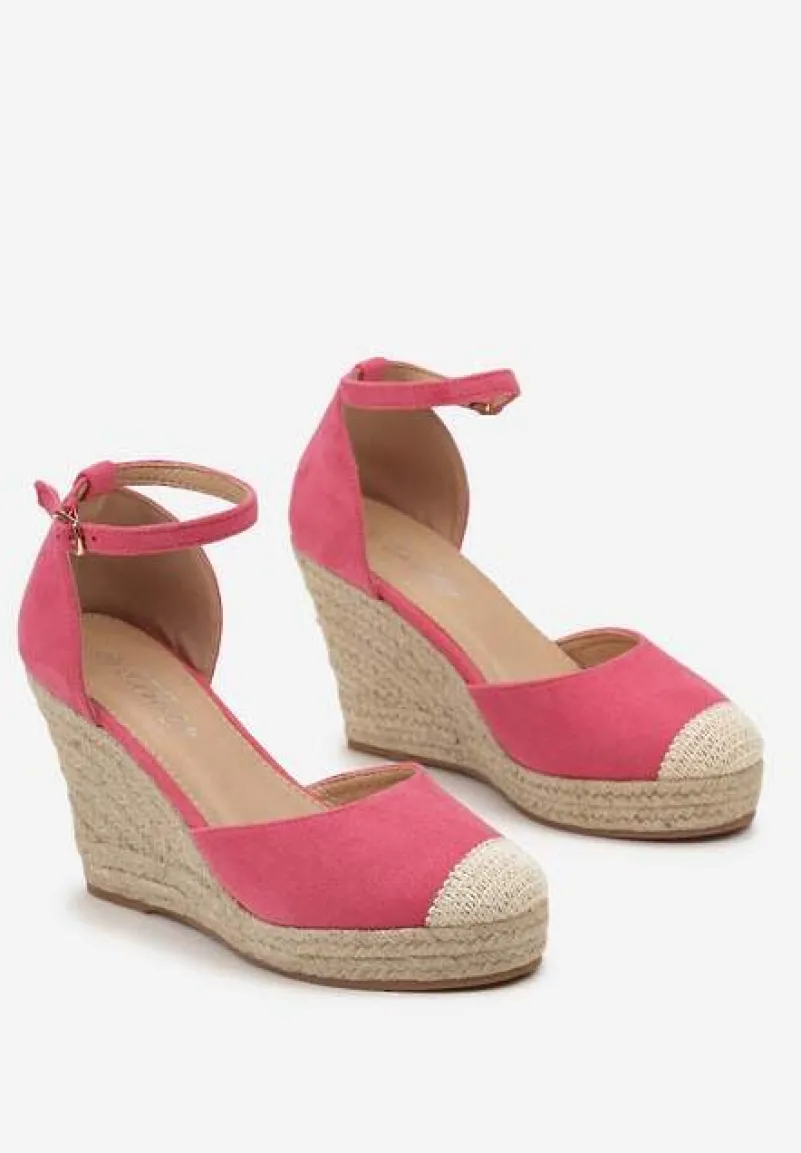 Fuksjowe Sandały z Imitacji Zamszu na Koturnie z Jutowej Plecionki ze Sprzączką Dodo