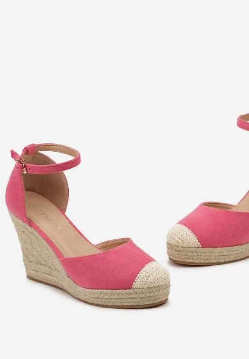 Fuksjowe Sandały z Imitacji Zamszu na Koturnie z Jutowej Plecionki ze Sprzączką Dodo