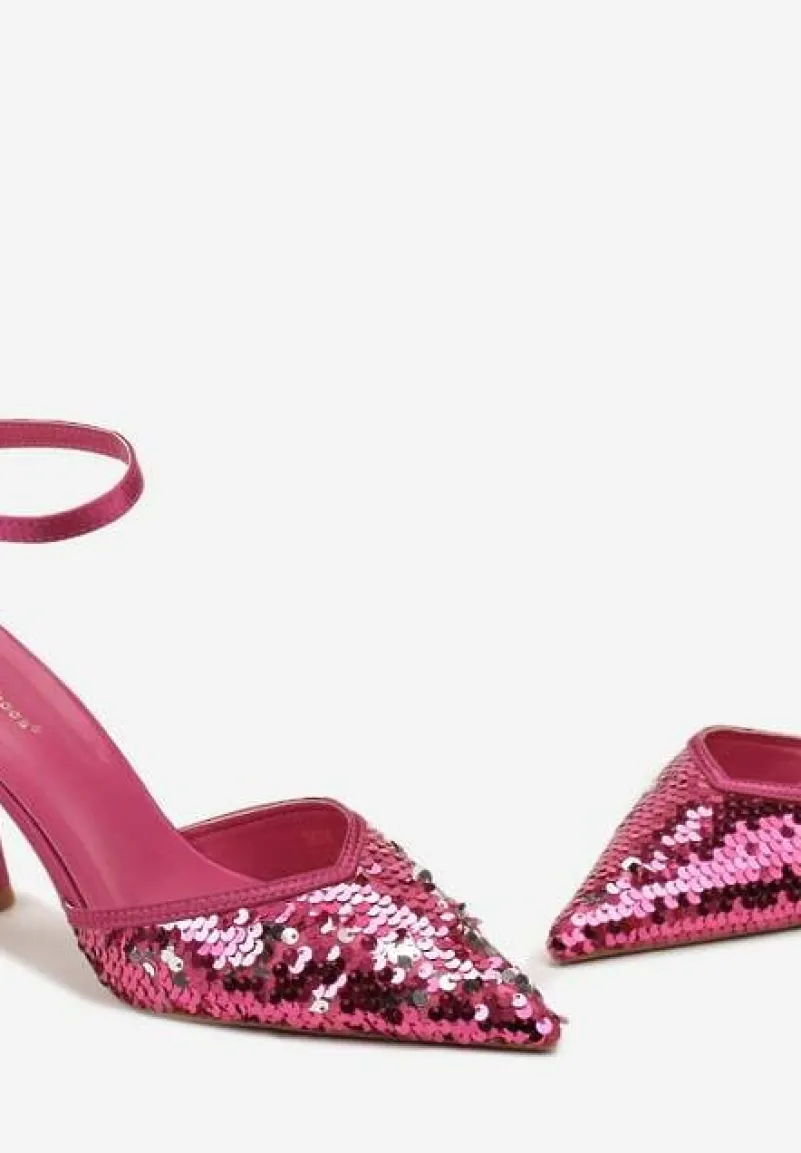 Fuksjowe Satynowe Czółenka na Klepsydrowej Szpilce Ozdobione Cekinami Asuniza