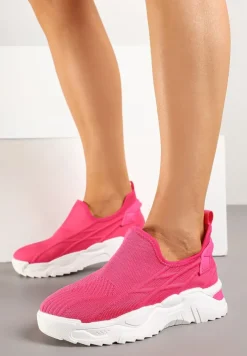 Fuksjowe Siateczkowe Buty Sportowe Sneakersy Wsuwane Zdobione Tłoczeniami Nusadela