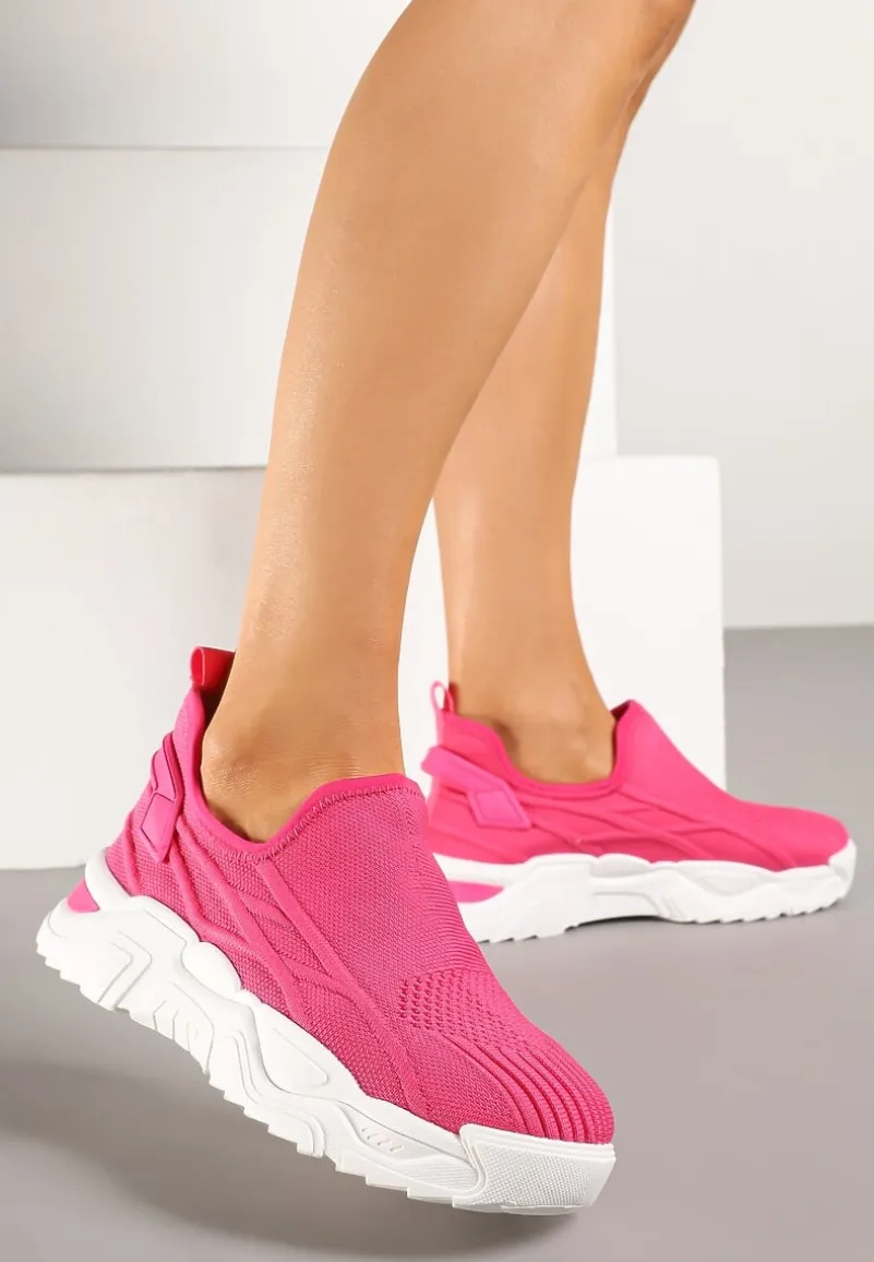Fuksjowe Siateczkowe Buty Sportowe Sneakersy Wsuwane Zdobione Tłoczeniami Nusadela