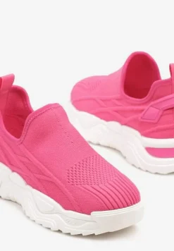 Fuksjowe Siateczkowe Buty Sportowe Sneakersy Wsuwane Zdobione Tłoczeniami Nusadela