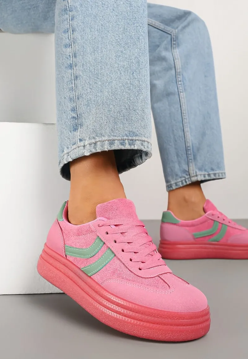 Fuksjowe Sneakersy Typu Kultowe Tenisówki na Niskiej Platformie Olritia