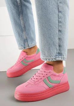 Fuksjowe Sneakersy Typu Kultowe Tenisówki na Niskiej Platformie Olritia