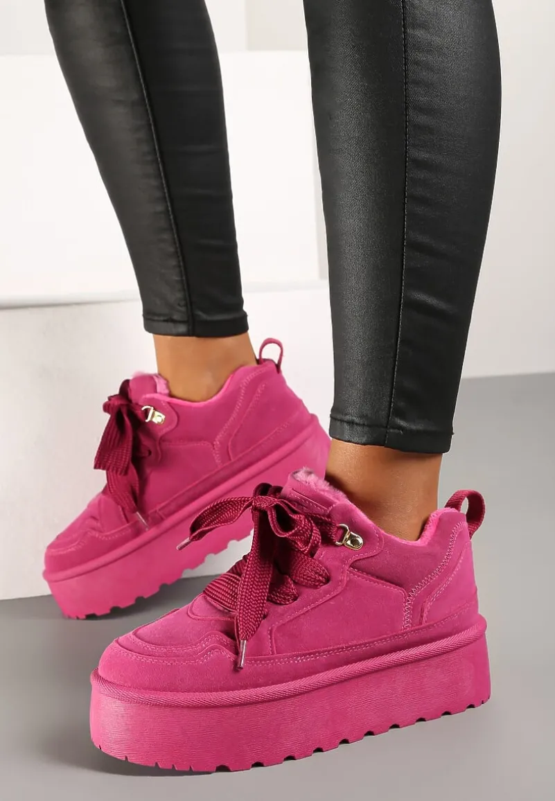 Fuksjowe Sneakersy Vices Stylizowane na Śniegowce na Platformie Obszyte Futerkiem Naleris