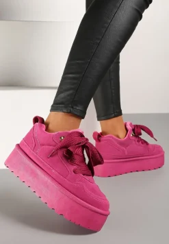 Fuksjowe Sneakersy Vices Stylizowane na Śniegowce na Platformie Obszyte Futerkiem Naleris