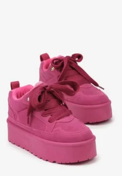 Fuksjowe Sneakersy Vices Stylizowane na Śniegowce na Platformie Obszyte Futerkiem Naleris