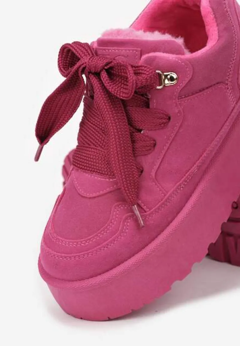 Fuksjowe Sneakersy Vices Stylizowane na Śniegowce na Platformie Obszyte Futerkiem Naleris