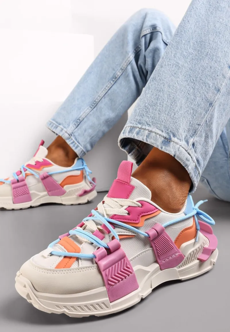 Fuksjowe Sneakersy z Ozdobnym Sznurowaniem i Taśmami Larvel