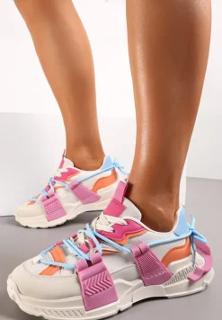 Fuksjowe Sneakersy z Ozdobnym Sznurowaniem i Taśmami Larvel