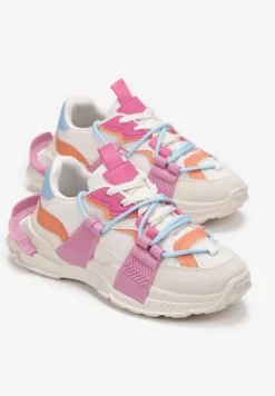 Fuksjowe Sneakersy z Ozdobnym Sznurowaniem i Taśmami Larvel