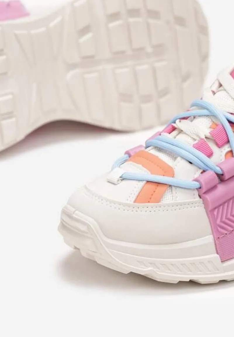 Fuksjowe Sneakersy z Ozdobnym Sznurowaniem i Taśmami Larvel