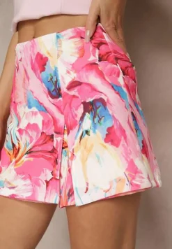 Fuksjowe Spódnico-Szorty High Waist w Kwiaty Delliena