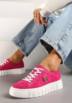 Fuksjowe Sznurowane Sneakersy Vices na Platformie z Tłoczeniem i Metaliczną Aplikacją Lavfedi