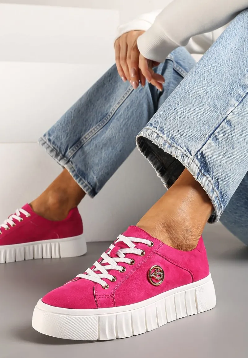Fuksjowe Sznurowane Sneakersy Vices na Platformie z Tłoczeniem i Metaliczną Aplikacją Lavfedi
