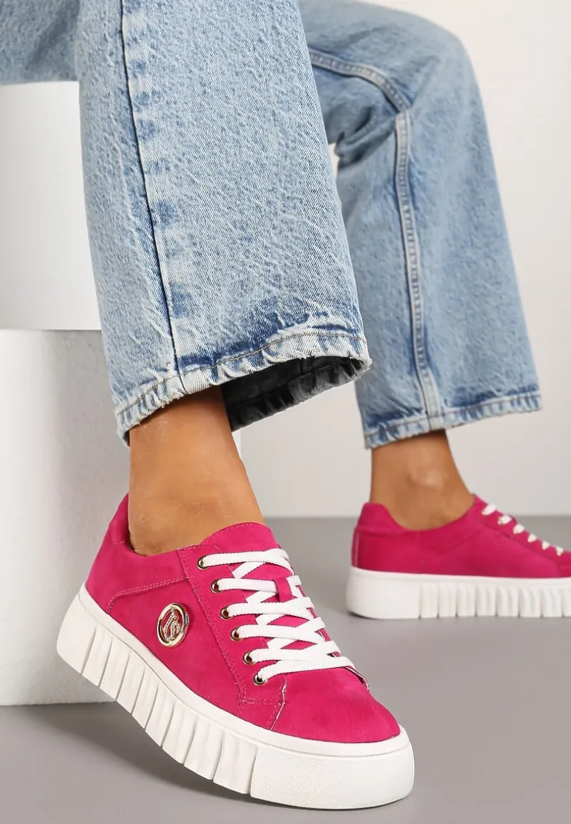 Fuksjowe Sznurowane Sneakersy Vices na Platformie z Tłoczeniem i Metaliczną Aplikacją Lavfedi