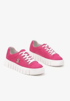 Fuksjowe Sznurowane Sneakersy Vices na Platformie z Tłoczeniem i Metaliczną Aplikacją Lavfedi