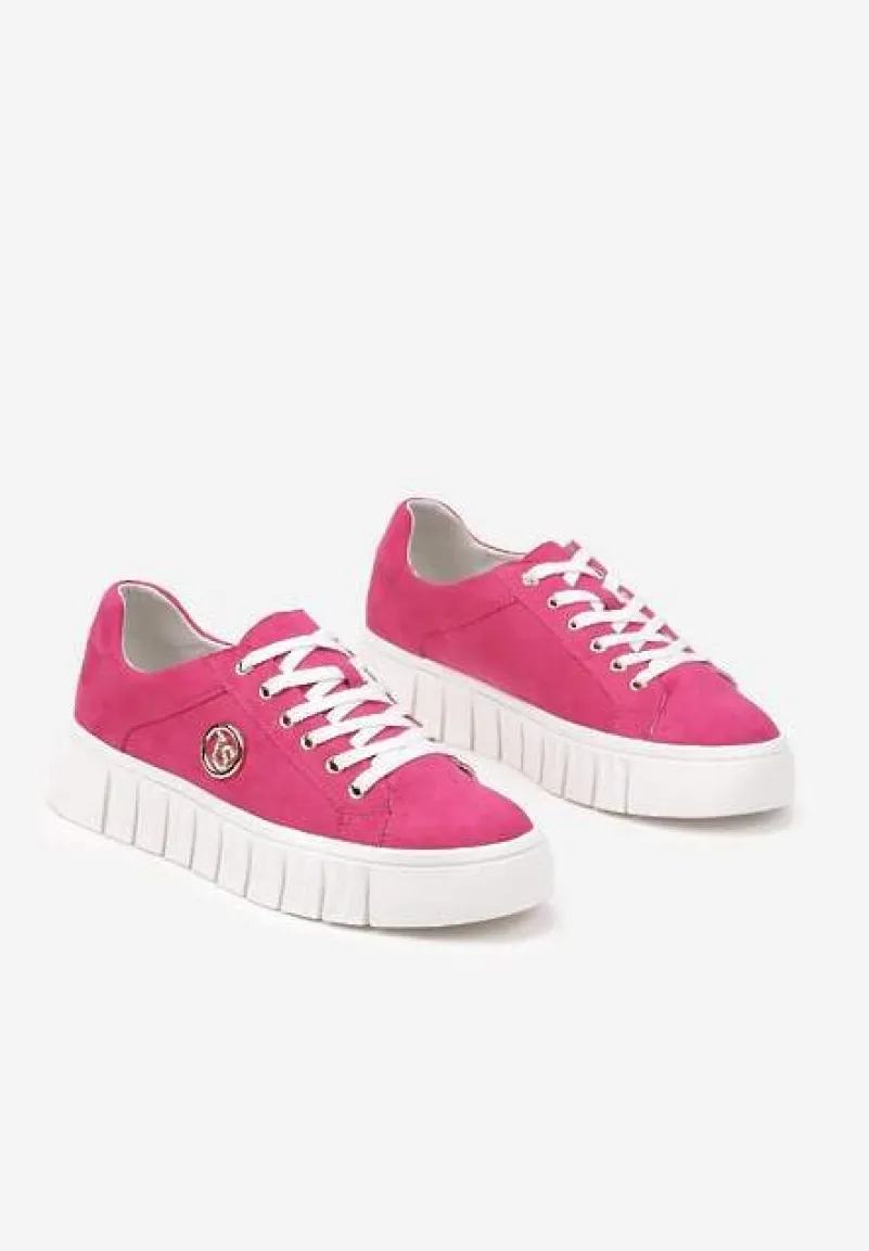 Fuksjowe Sznurowane Sneakersy Vices na Platformie z Tłoczeniem i Metaliczną Aplikacją Lavfedi