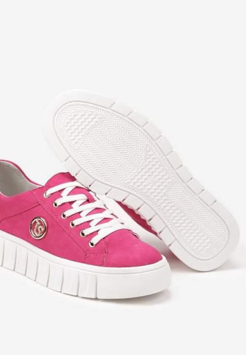 Fuksjowe Sznurowane Sneakersy Vices na Platformie z Tłoczeniem i Metaliczną Aplikacją Lavfedi