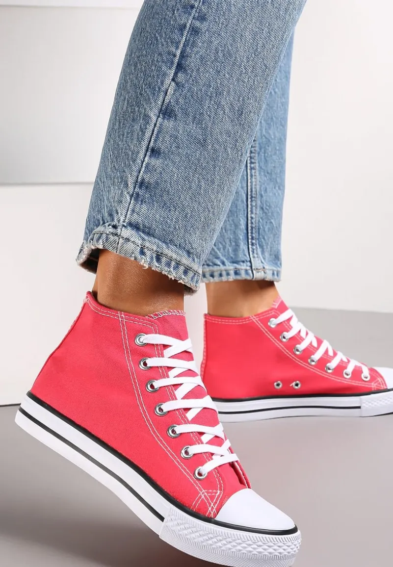 Fuksjowe Trampki na Płaskiej Podeszwie z Lamówką Vinys