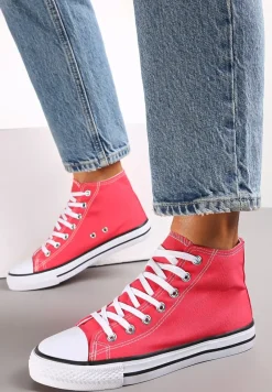 Fuksjowe Trampki na Płaskiej Podeszwie z Lamówką Vinys