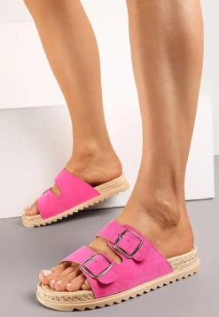 Fuksjowe Wsuwane Klapki z Ozdobnymi Klamrami na Paskach Iabeaus