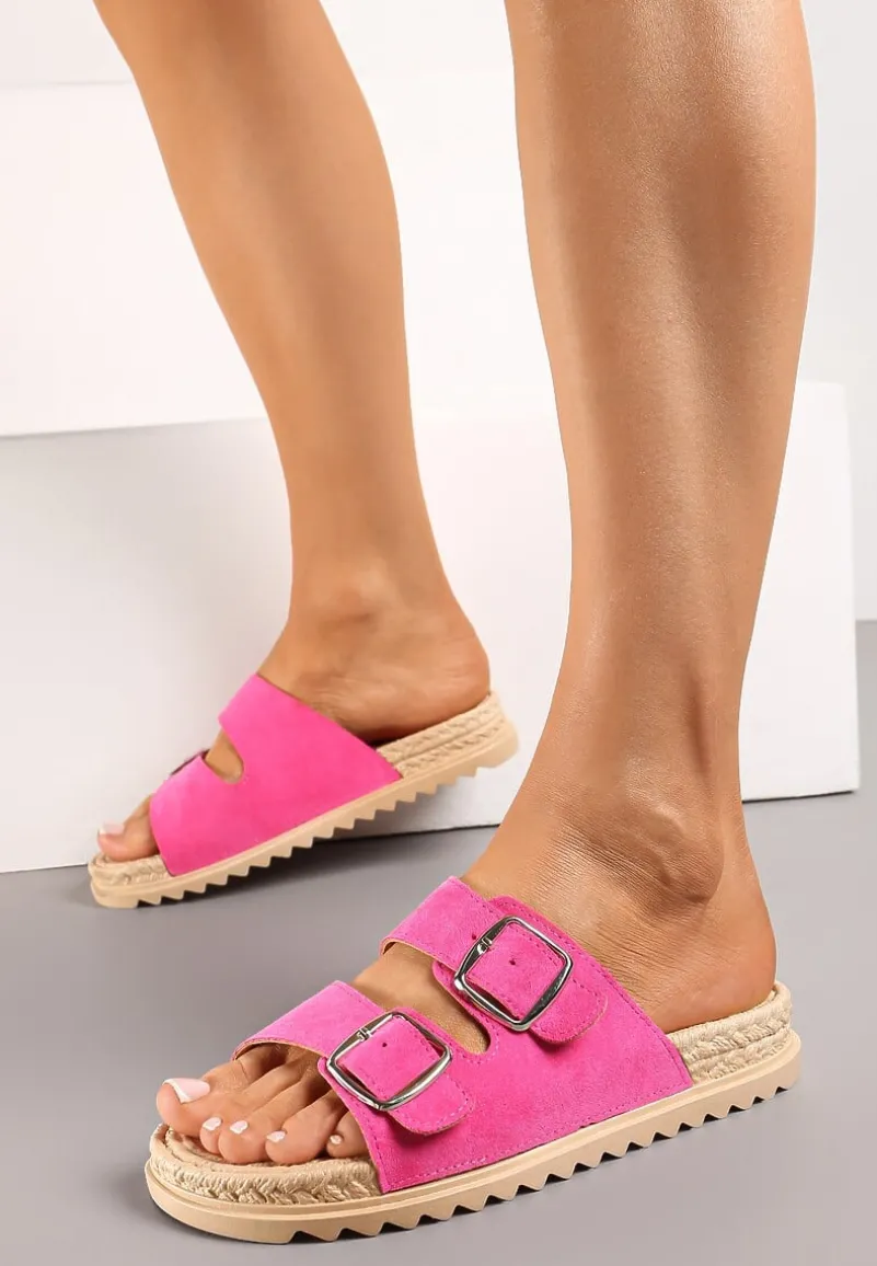 Fuksjowe Wsuwane Klapki z Ozdobnymi Klamrami na Paskach Iabeaus