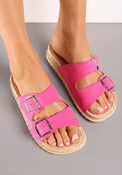 Fuksjowe Wsuwane Klapki z Ozdobnymi Klamrami na Paskach Iabeaus