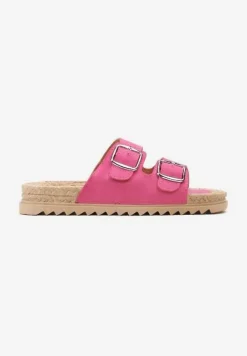 Fuksjowe Wsuwane Klapki z Ozdobnymi Klamrami na Paskach Iabeaus