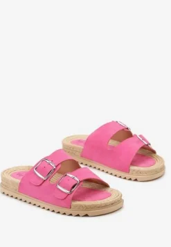 Fuksjowe Wsuwane Klapki z Ozdobnymi Klamrami na Paskach Iabeaus