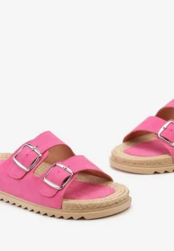 Fuksjowe Wsuwane Klapki z Ozdobnymi Klamrami na Paskach Iabeaus