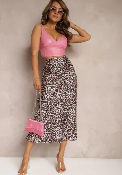 Fuksjowo-Czarna Spódnica High Waist ze Zwierzęcym Printem i Gumką w Talii Dimella