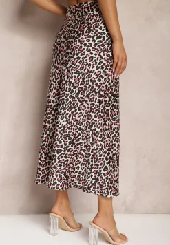 Fuksjowo-Czarna Spódnica High Waist ze Zwierzęcym Printem i Gumką w Talii Dimella