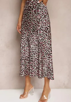 Fuksjowo-Czarna Spódnica High Waist ze Zwierzęcym Printem i Gumką w Talii Dimella