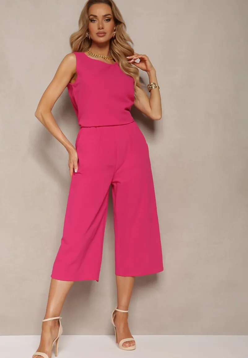 Fuksjowy 2-Częściowy Komplet z Bawełny Luźny Top i Szerokie Spodnie Nezara