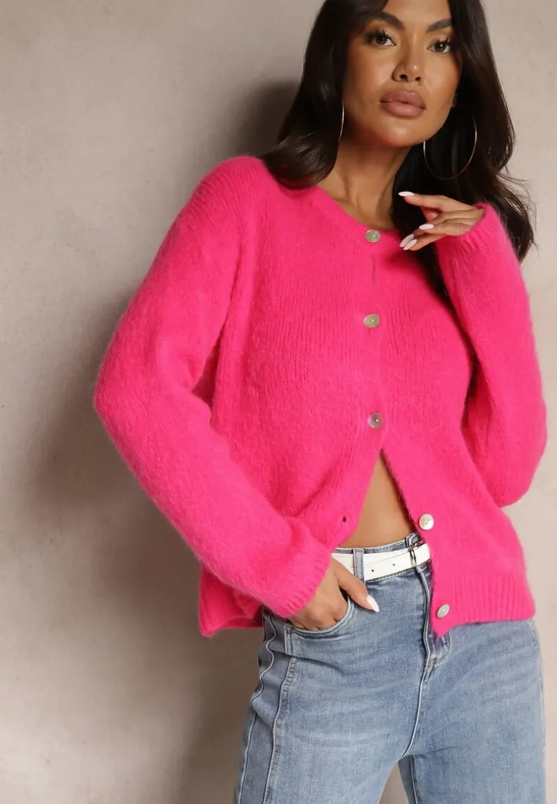 Fuksjowy Kardigan o Casualowym Kroju z Wełną i Moherem Lilothel