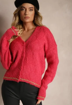 Fuksjowy Kardigan Przeszyty Metaliczną Nicią Vorttisa