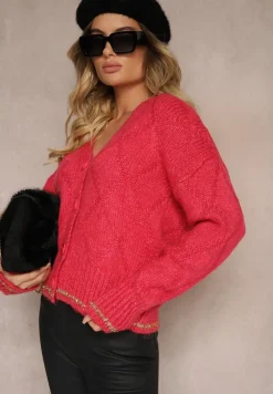 Fuksjowy Kardigan Przeszyty Metaliczną Nicią Vorttisa