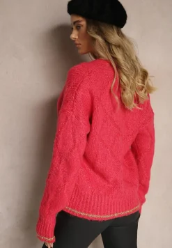 Fuksjowy Kardigan Przeszyty Metaliczną Nicią Vorttisa