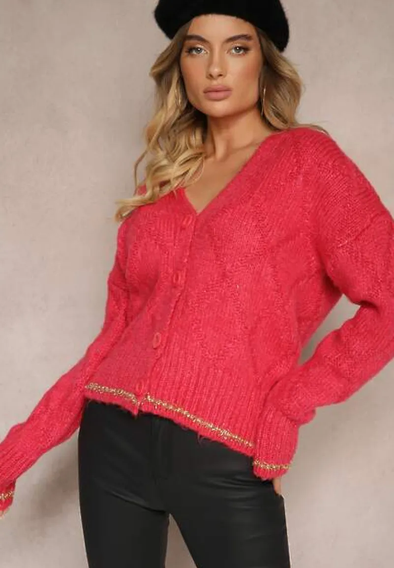 Fuksjowy Kardigan Przeszyty Metaliczną Nicią Vorttisa