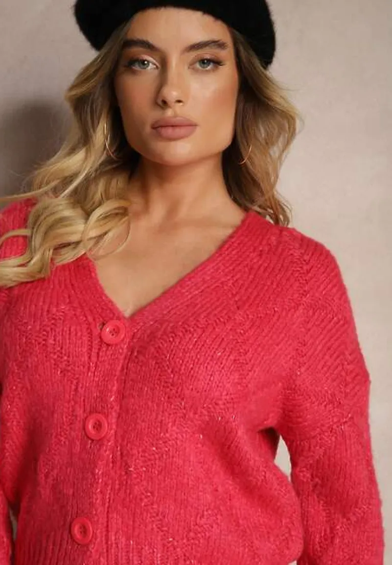 Fuksjowy Kardigan Przeszyty Metaliczną Nicią Vorttisa