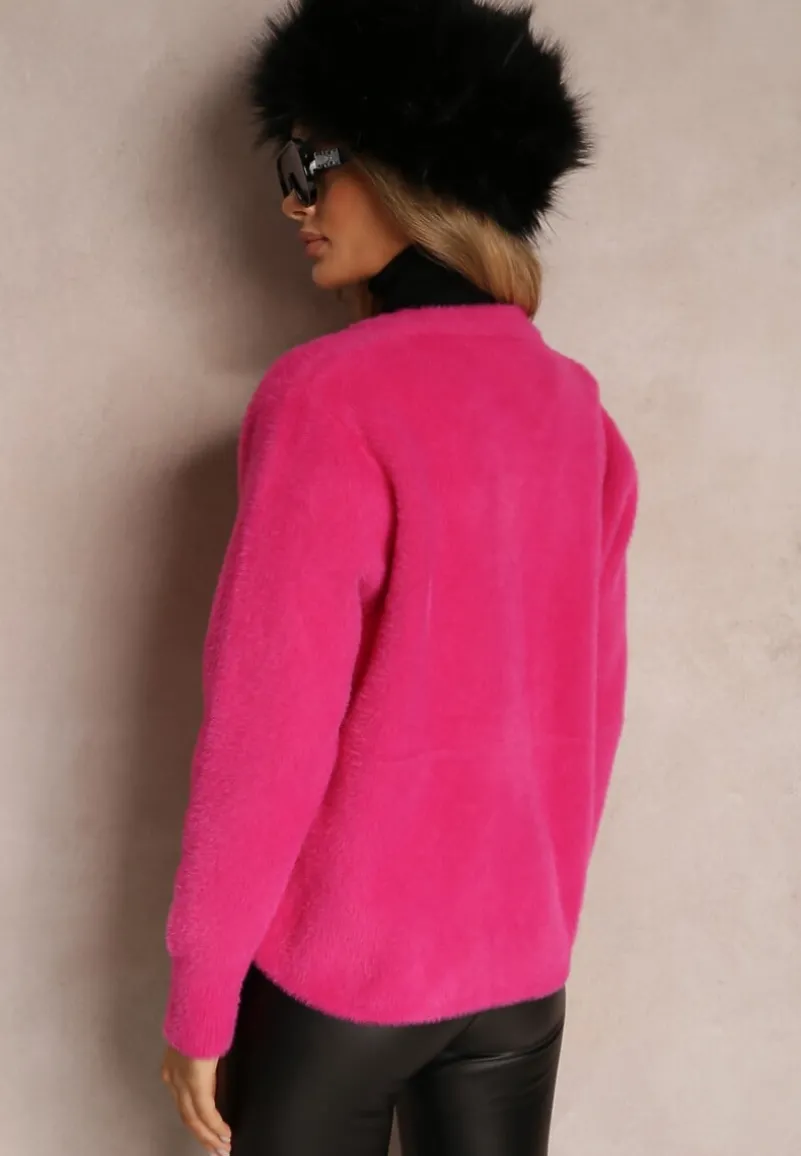 Fuksjowy Kardigan Wełniany Zapinany Ierules