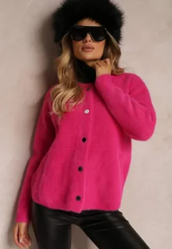 Fuksjowy Kardigan Wełniany Zapinany Ierules